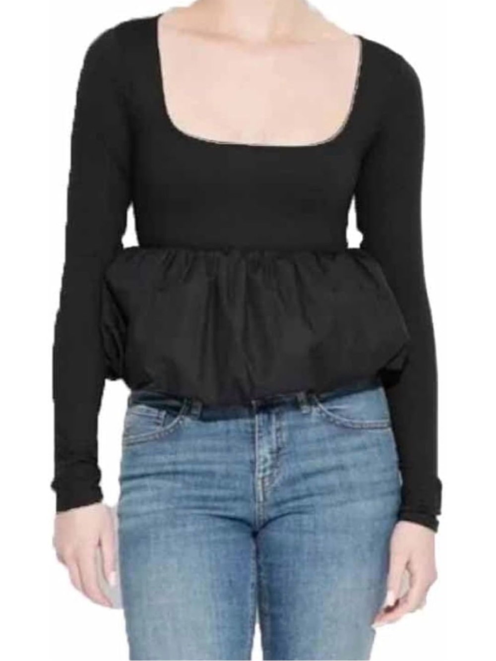 wild fable Black Long-Sleeve Peplum Square-Neck Top